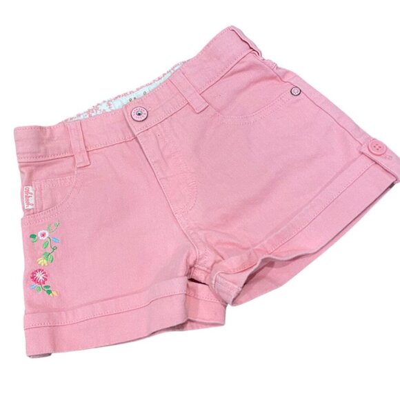OshKosh B'gosh Pink Cuffed Shorts with Floral Embroidery Girls Size 6 - Picture 1 of 6